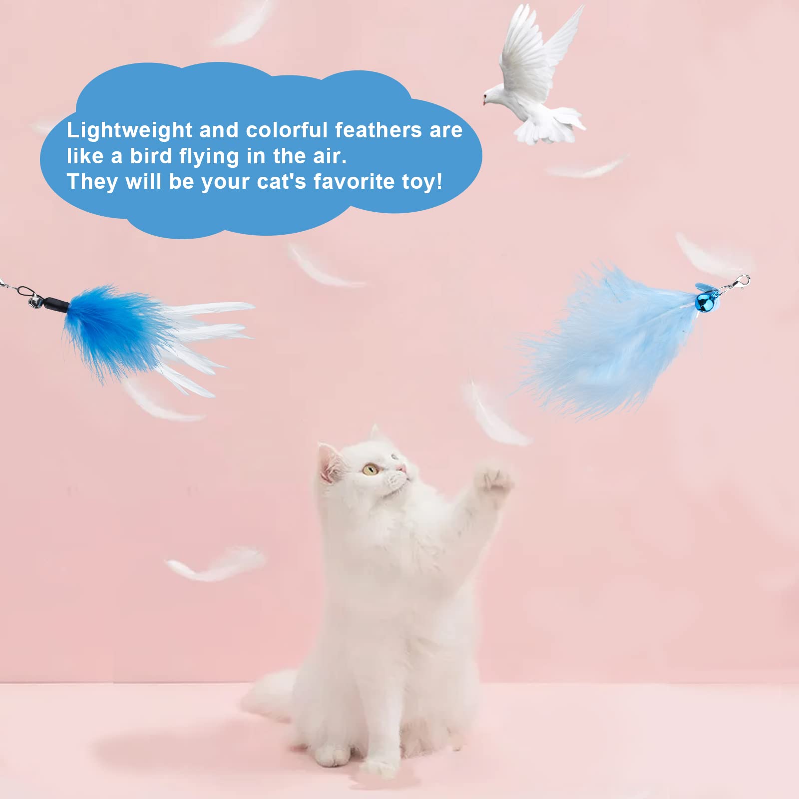 iKOIHO Cat Wand Toy for Indoor Cats 6PCS Fairy Feather Cat Toys with Retractable Fishing Pole Replaceable Feather Attachments Dr