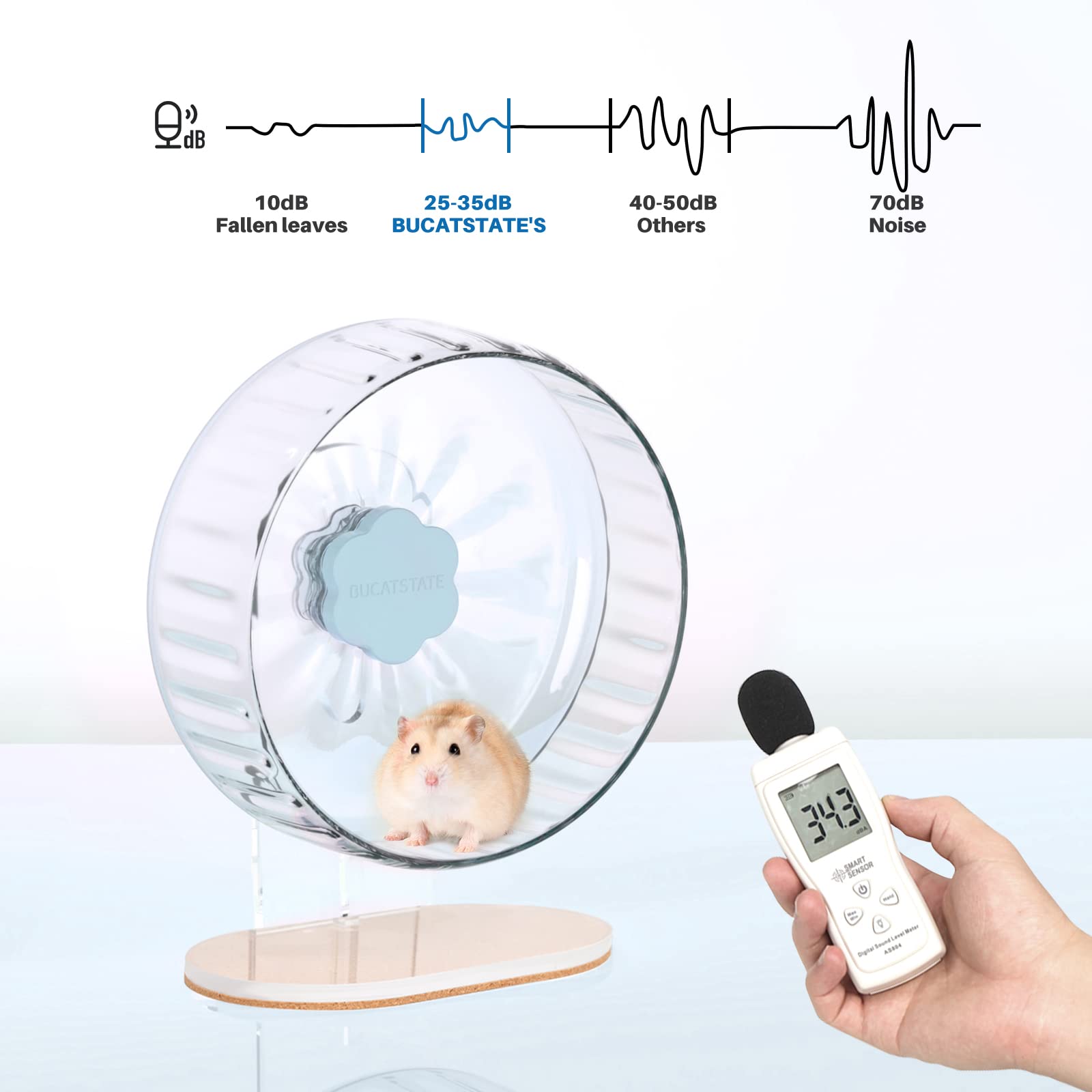 Bucatstate Super Silent Hamster Wheel Hamster Accessories Hamster Running Toys Small Animals Exercise Wheels Transparent 10.2 Inches