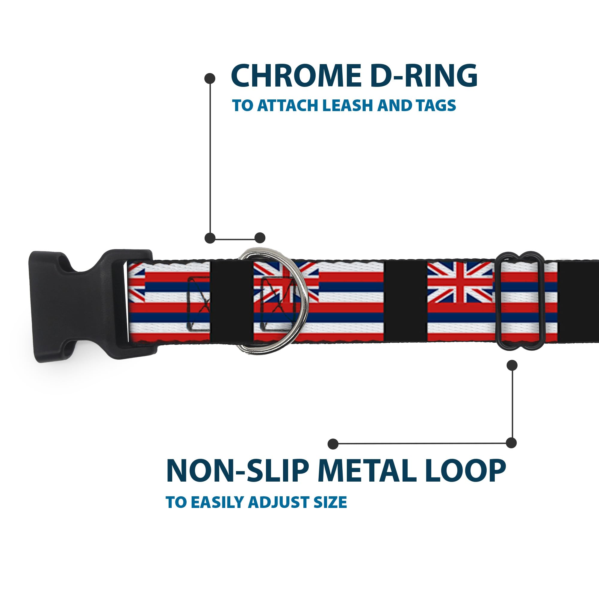 Buckle-Down Plastic Clip Collar - Hawaii Flags - 1.5 Wide - Fits 13-18 Neck - Small
