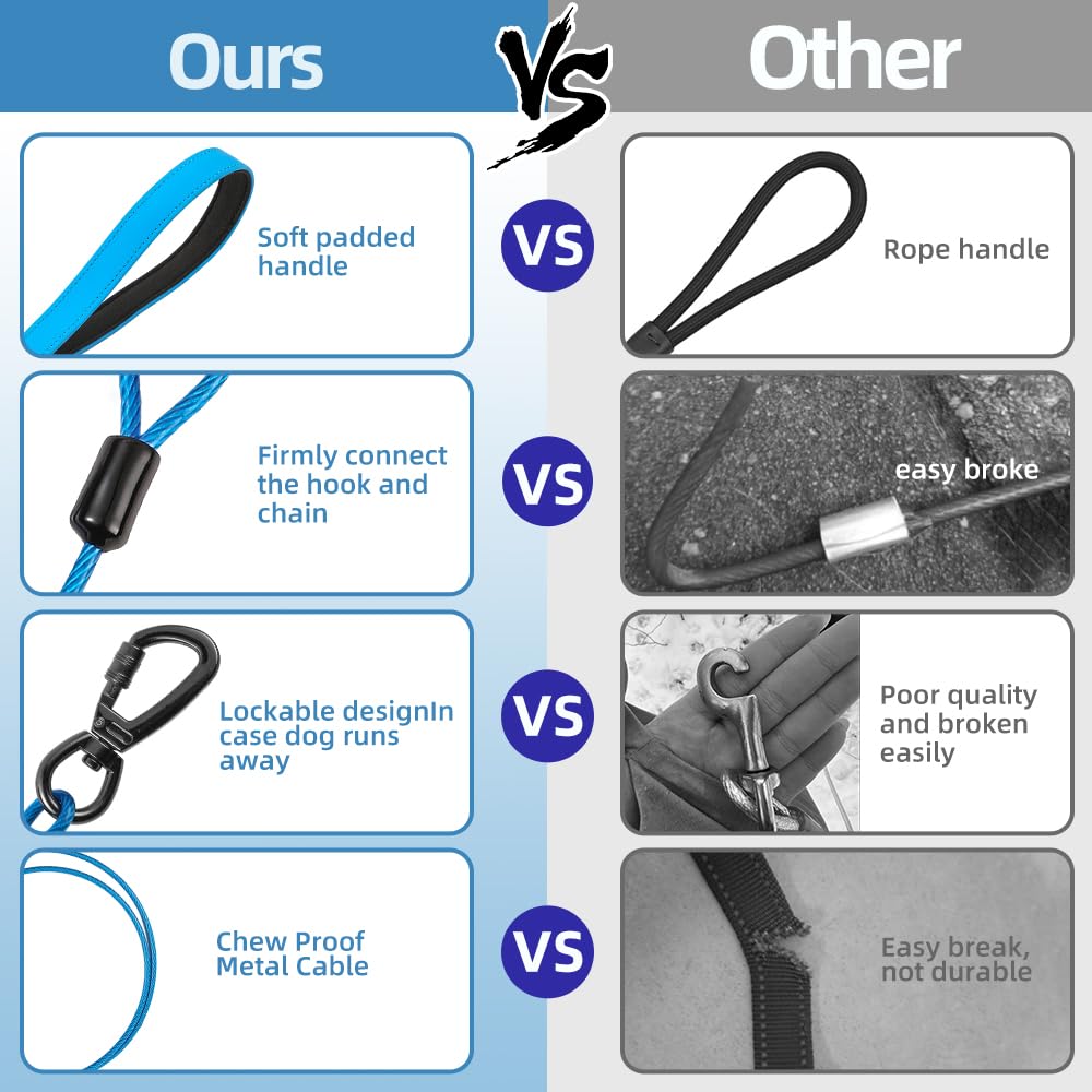 Miao Chuai 6Ft Dog Leash,Chew Proof Metal Cable For Large Dogs And Puppies Teething,Leashes With Padded Handle - Ideal For Small