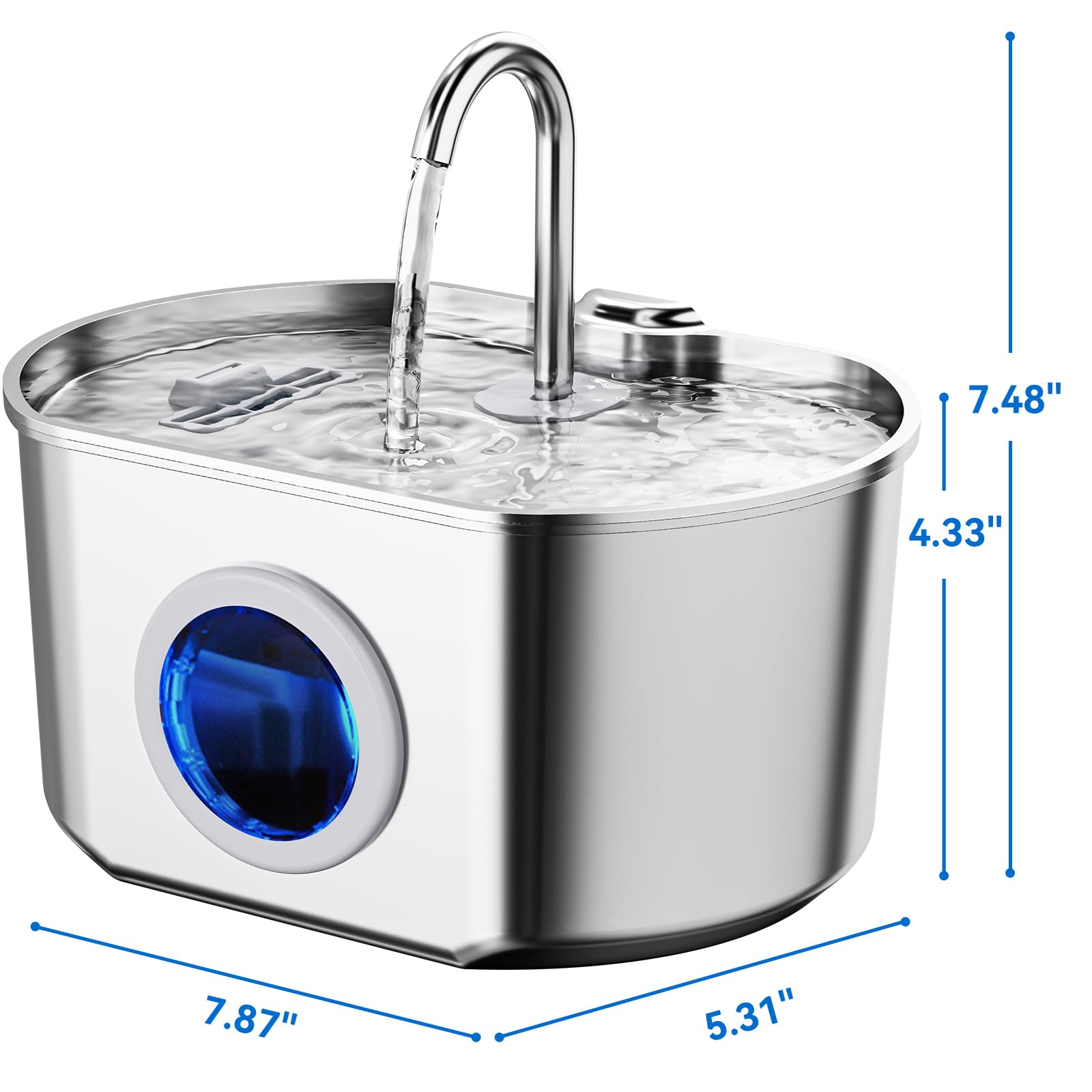 Cat Water Fountain Stainless Steel: 74oz/2.2L Cat Fountain for Drinking- Pet Water Fountain Inside - Automatic Dog Watering Disp