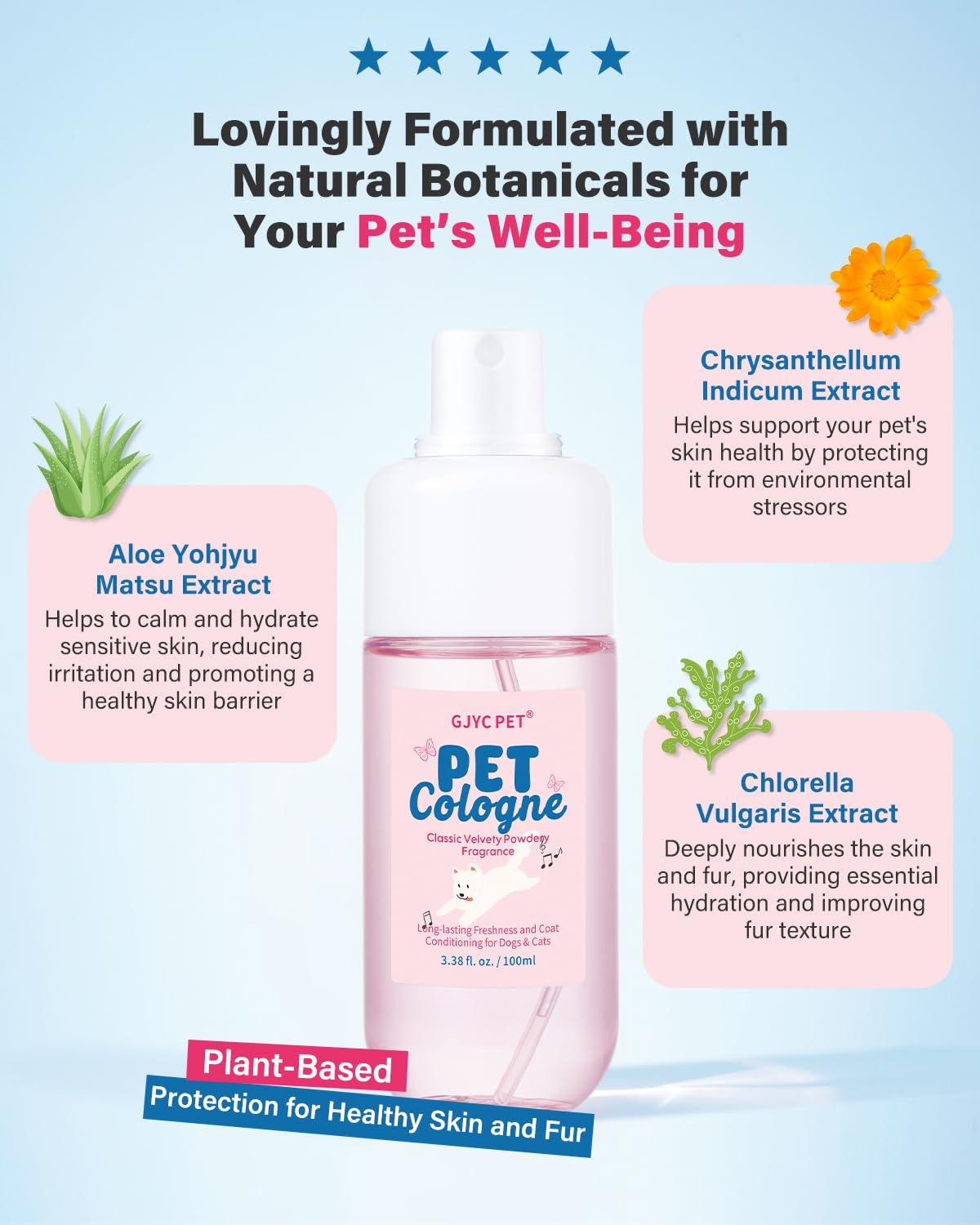 Gjyc Pet Dog & Cat Cologne | Long-Lasting Classic Powdery Scent | Fur-Conditioning, Non-Sticky Odor Control Formula | Travel-Fri