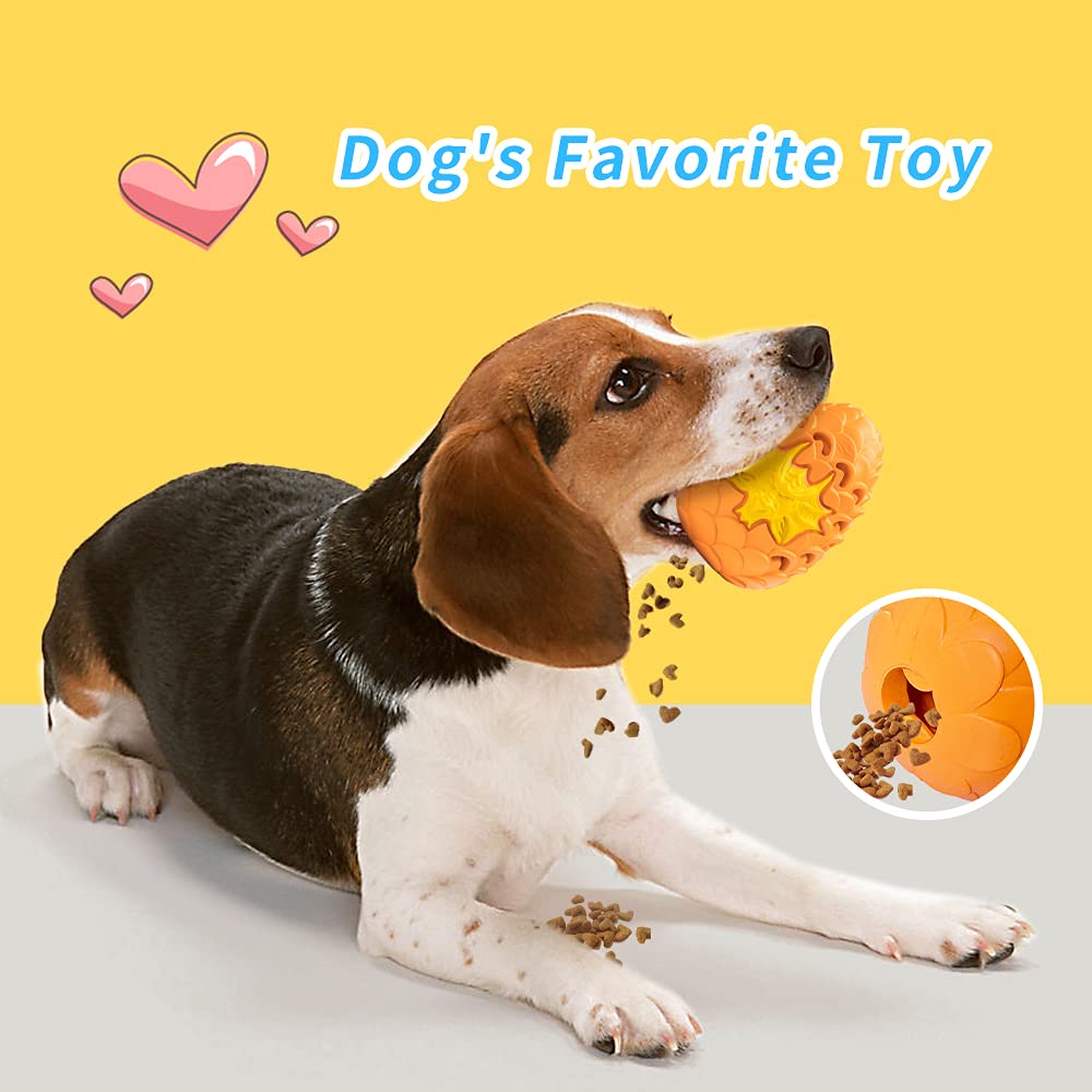 LPHSNR Indestructible Dog Chew Toy for Large Medium Dogs, Durable Rubber Dragon Dinosaur Egg, Orange