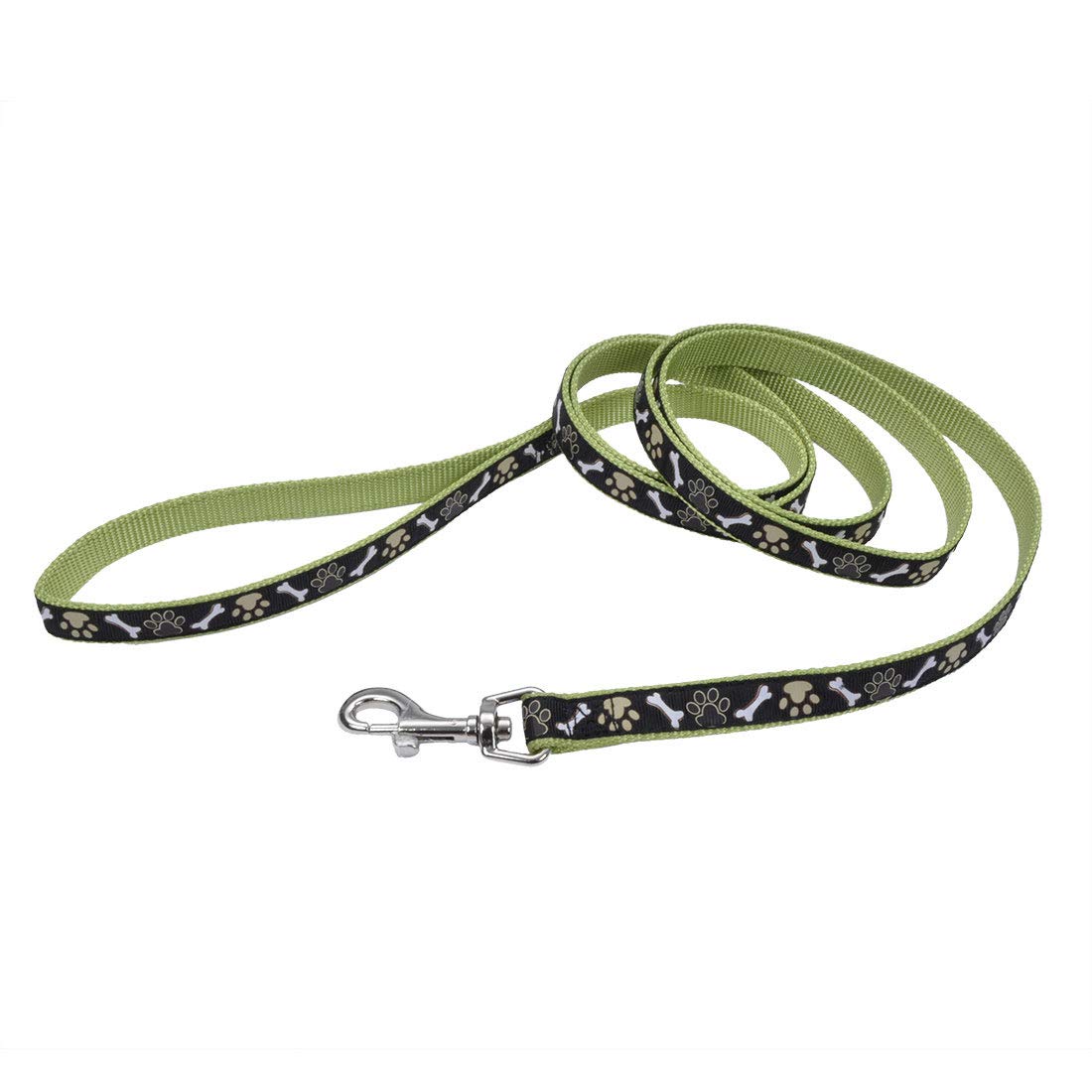 Coastal - Ribbon - Dog Leash, Brown Paws And Bones, 5/8'' X 06