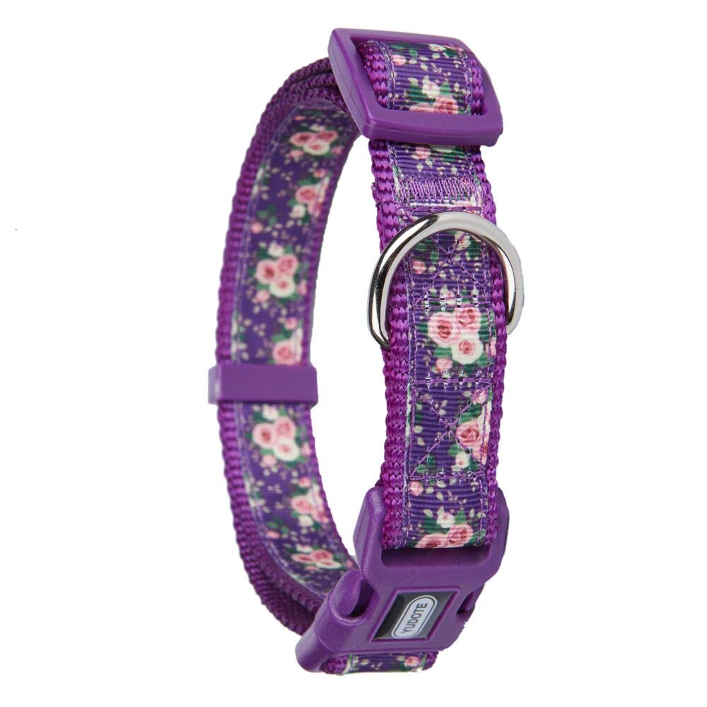 Yudote Floral Dog Collars Adjustable Nylon Collar With Quick Release Buckle For Female Male Dogs, Purple, Small