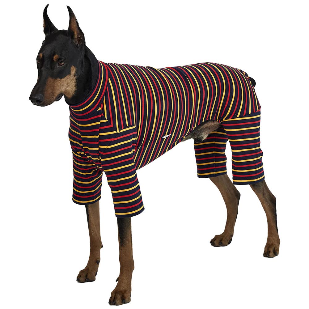 Lucky Petter Small Dog Pajamas Basic Onesie Doggie Jammies Stretchable Dog Jumpsuit Bodysuit Pjs (4X-Large, Stripe Navy)