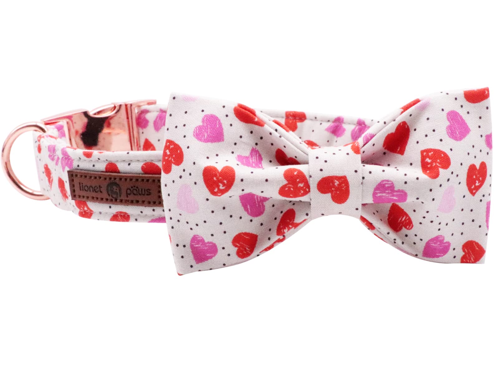 Lionet Paws Valentines Day Dog Collar With Bowtie, Dog Bowtie Collar With Metal Buckle For Dogs, Adjustable Comfortable Dog Coll