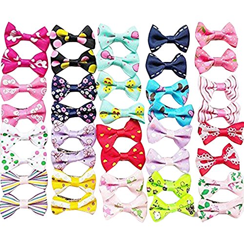 Chenkou Craft 40Pcs/20Pairs New Dog Hair Bows With Clips Pet Grooming Products Mix Colors Varies Patterns Pet Hair Bows Dog Accessories (Bow With Clip)