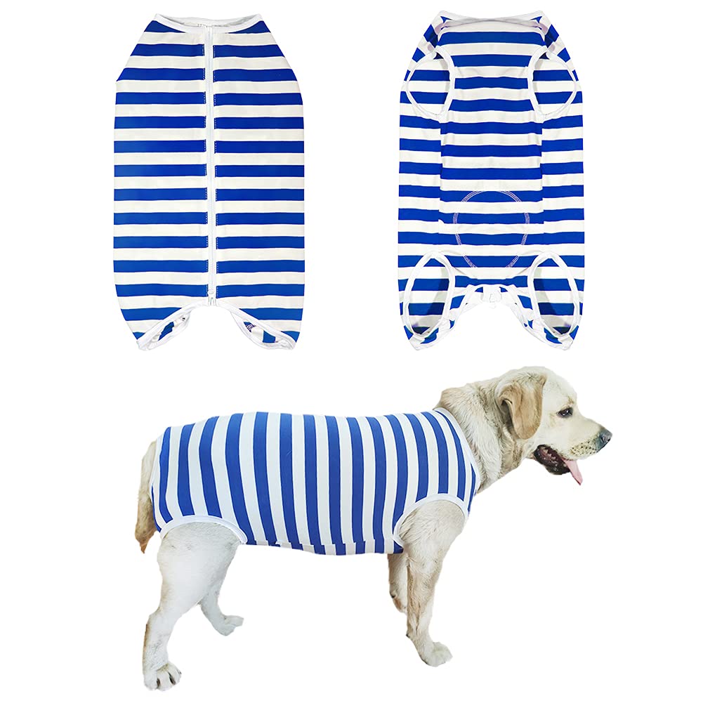 Dog’S Recovery Suit Post Surgery Shirt For Female Male Dog, E-Collar Alternative Wound Protective Clothes (Blue White-5Xl)
