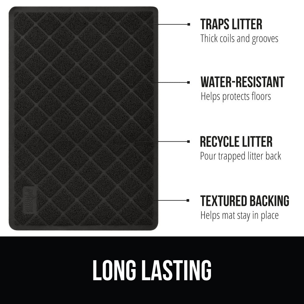 Gorilla Grip Thick Cat Litter Trapping Mat, 24X17, Less Waste, Traps Mess From Box For Cleaner Floors, Stays In Place For Cats, Soft On Kitty Paws, Easy Clean, Small Size, Durable Backing, Black