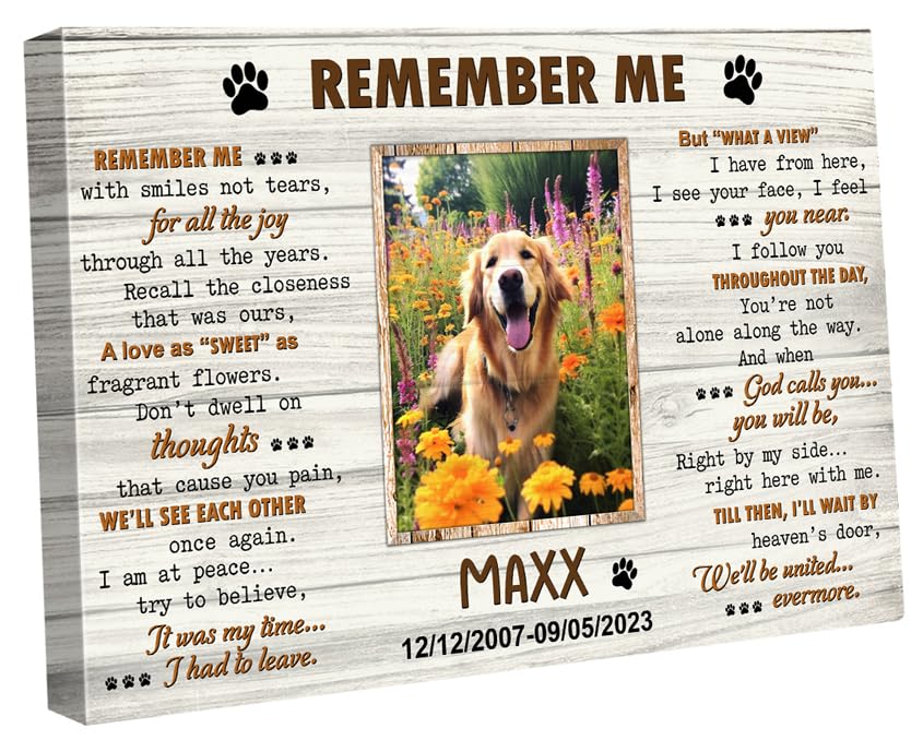 S101612 Dog Memorial Landscape Canvas, Remember Me Gift For Dog Lovers, Personalized Memorial With Picture Date