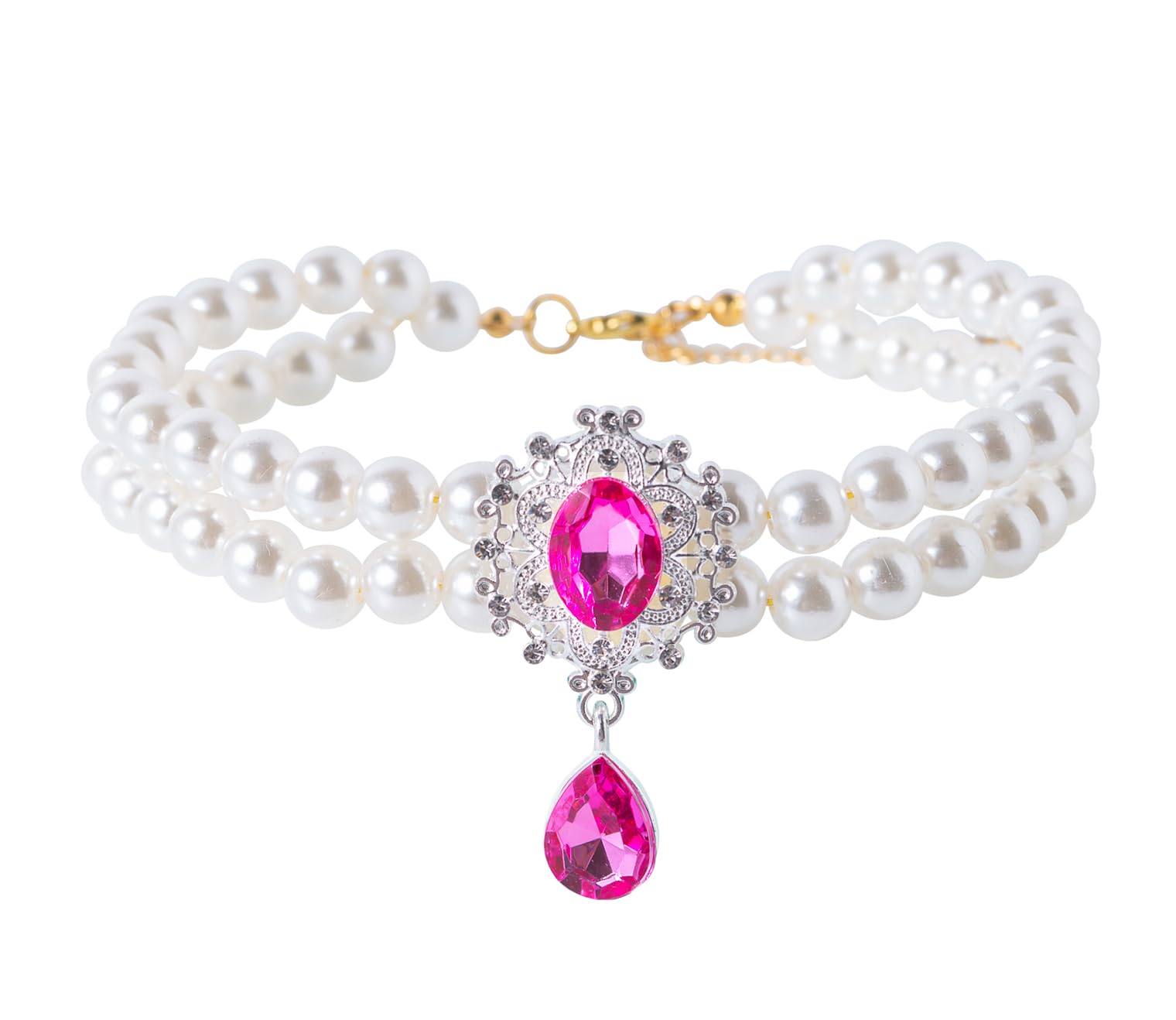 Daovace 2 Row Pearls Collar For Cats Pearl Dog Collar Rhinestone Necklaces For Small Dogs Collar Accessories Cat Pearl Collar (M