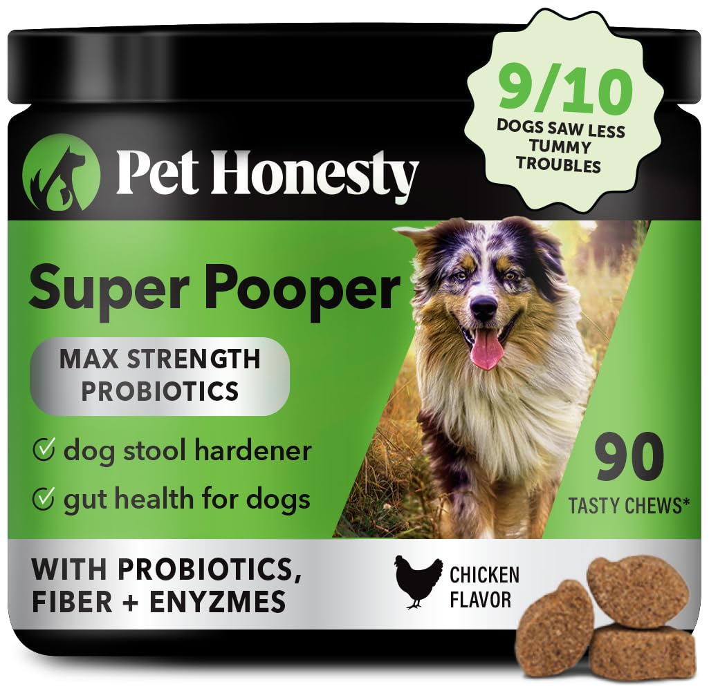 Pet Honesty Super Pooper Max Strength Probiotics for Dogs - Complete Gut Health for Dogs, Stool Hardener with Fiber & Digestive 