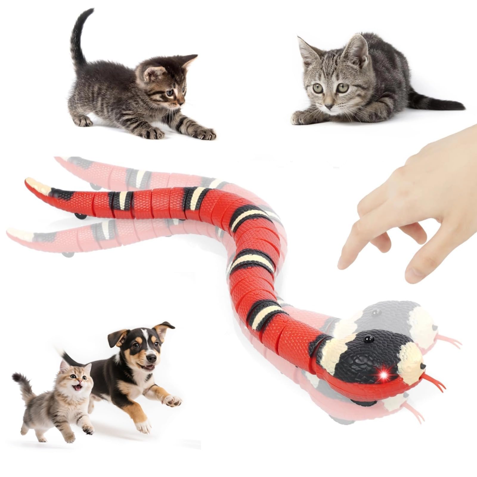 Adiwo Cat Toy, Usb Rechargeable Snake Toy With Smart Sensing, Electric For Cats, Movable Tongue Interactive Toys Pet