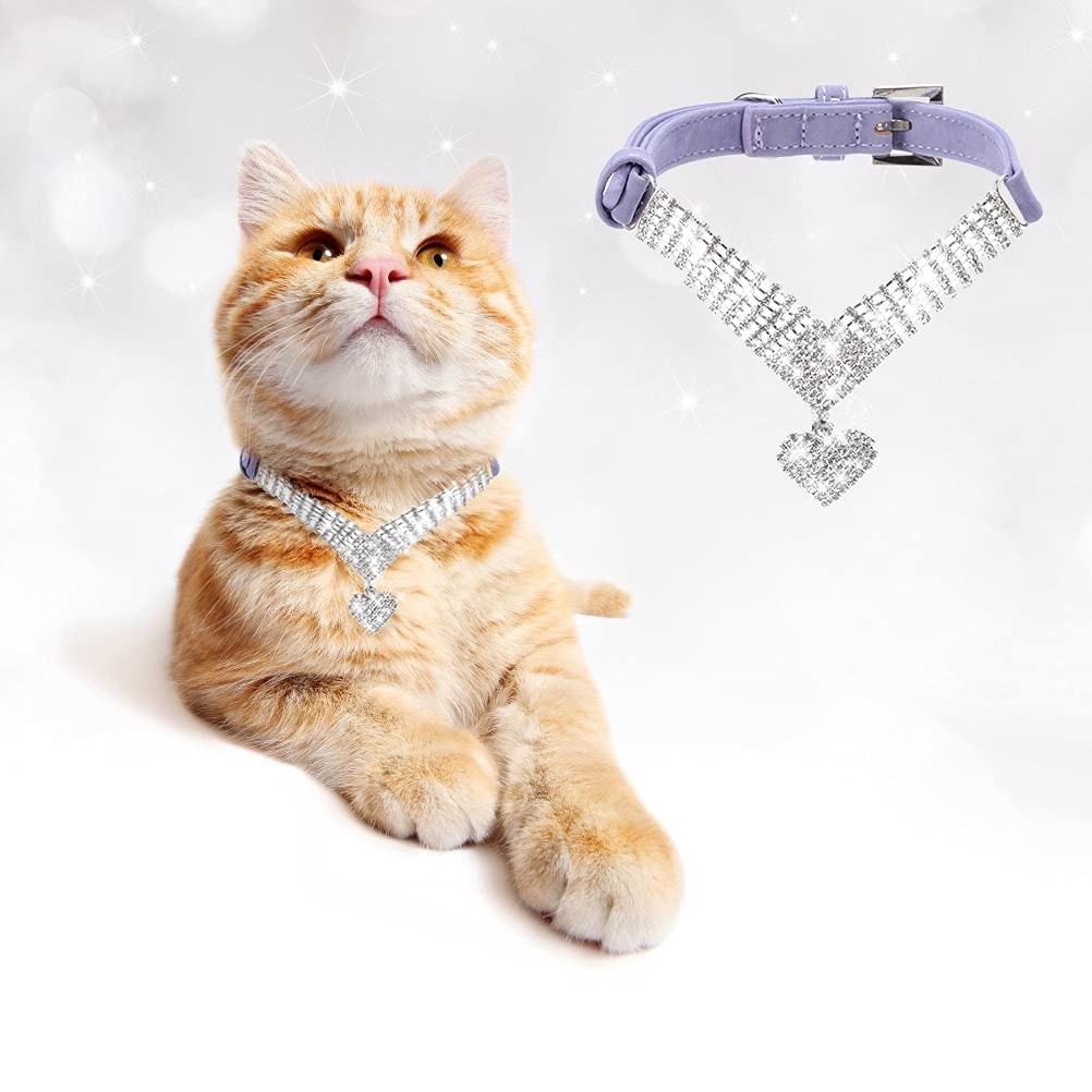 Expawlorer Cute Dog Necklace - Rhinestone Dog Collar, Soft Velvet Collar For Girl Boy Cats Dogs, Sparkling Pet Neck Decoration, Adjustable Pet Collar For Puppies Cats Small Medium Dogs, Purple M