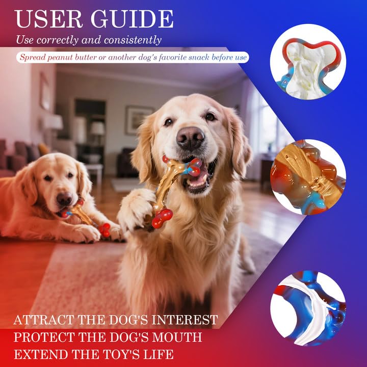 Cattysafe Tough Dog Toys For Aggressive Chewers, 2 Pack Indestructible Dog Chewers For Medium Large Breeds, Dogs Chew Toys Bone