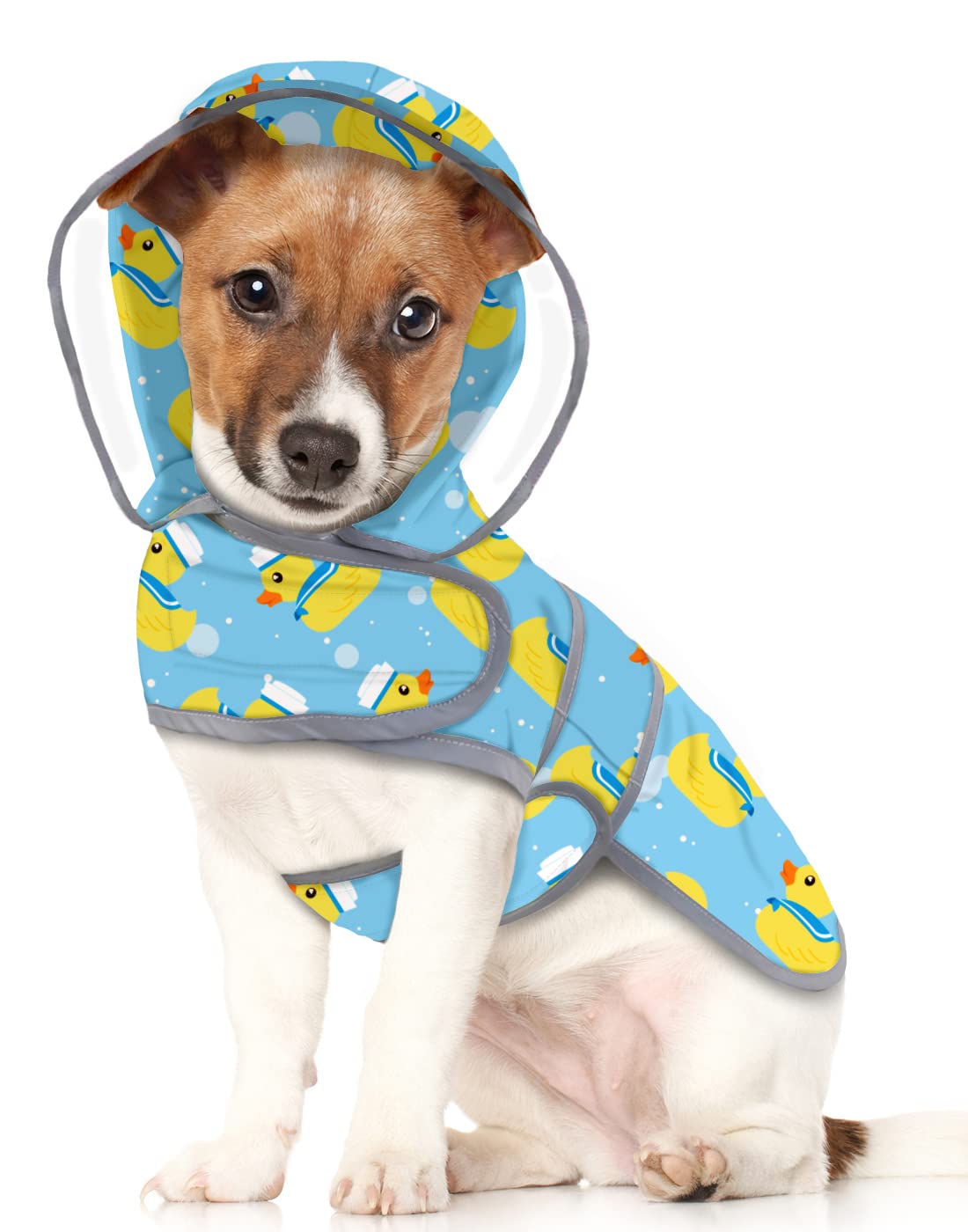Hde Dog Raincoat With Clear Hood Rain Jacket Poncho For Small Medium Large Dogs Sailor Ducks Blue - M