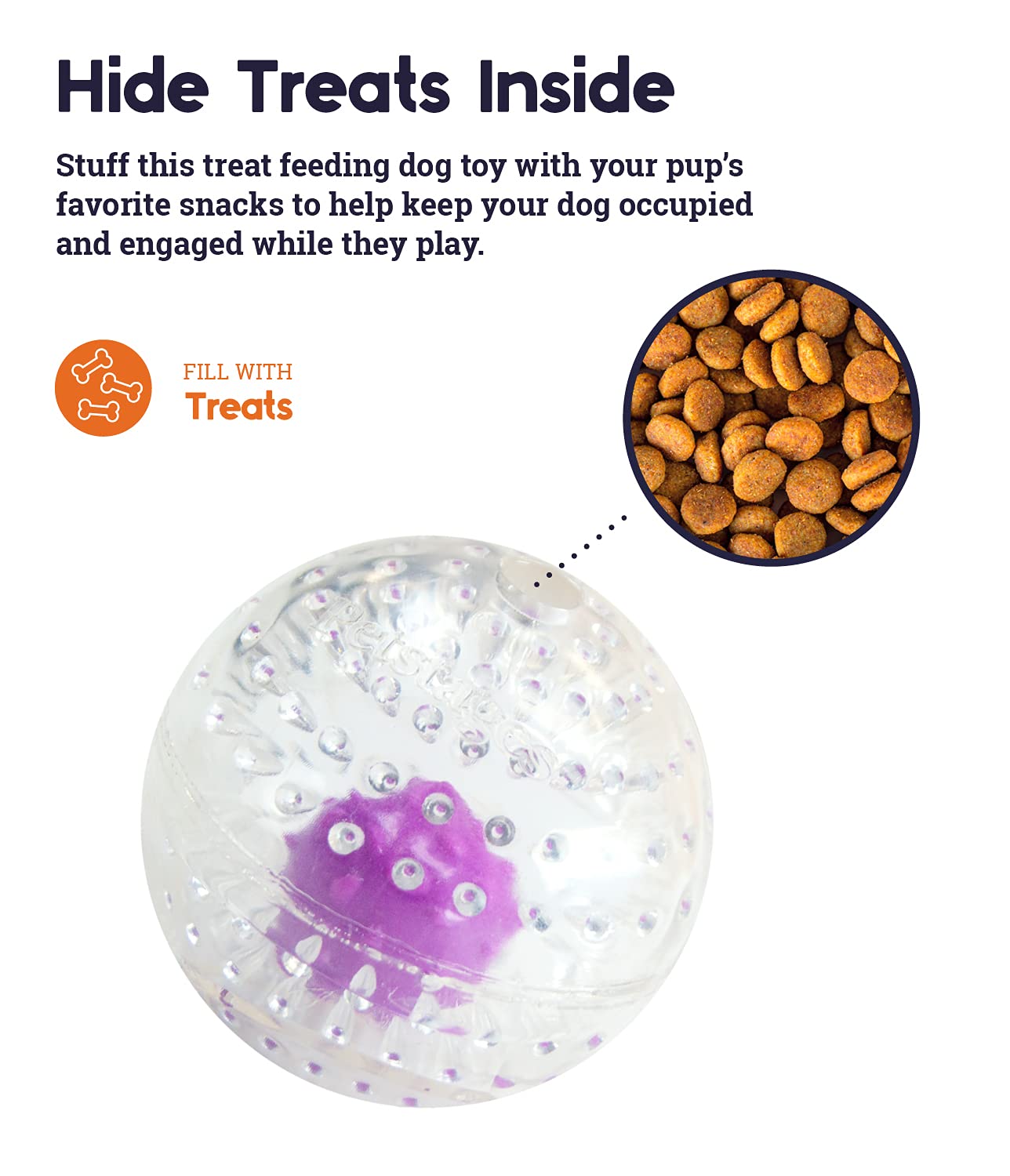 Petstages Nubbiez Treat and Squeak Ball Dog Toy - Large Rubber Dog Toy, Model 67708, Fun Nubbiez Color