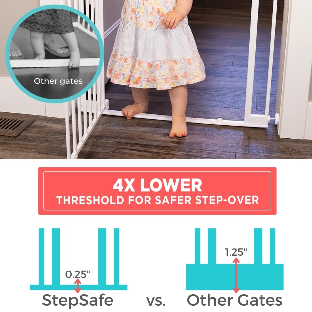 Toddleroo by North States StepSafe Auto Close Baby Gate - Adjustable 29-38" Wide, 30" Tall, Metal, White, Model 5502