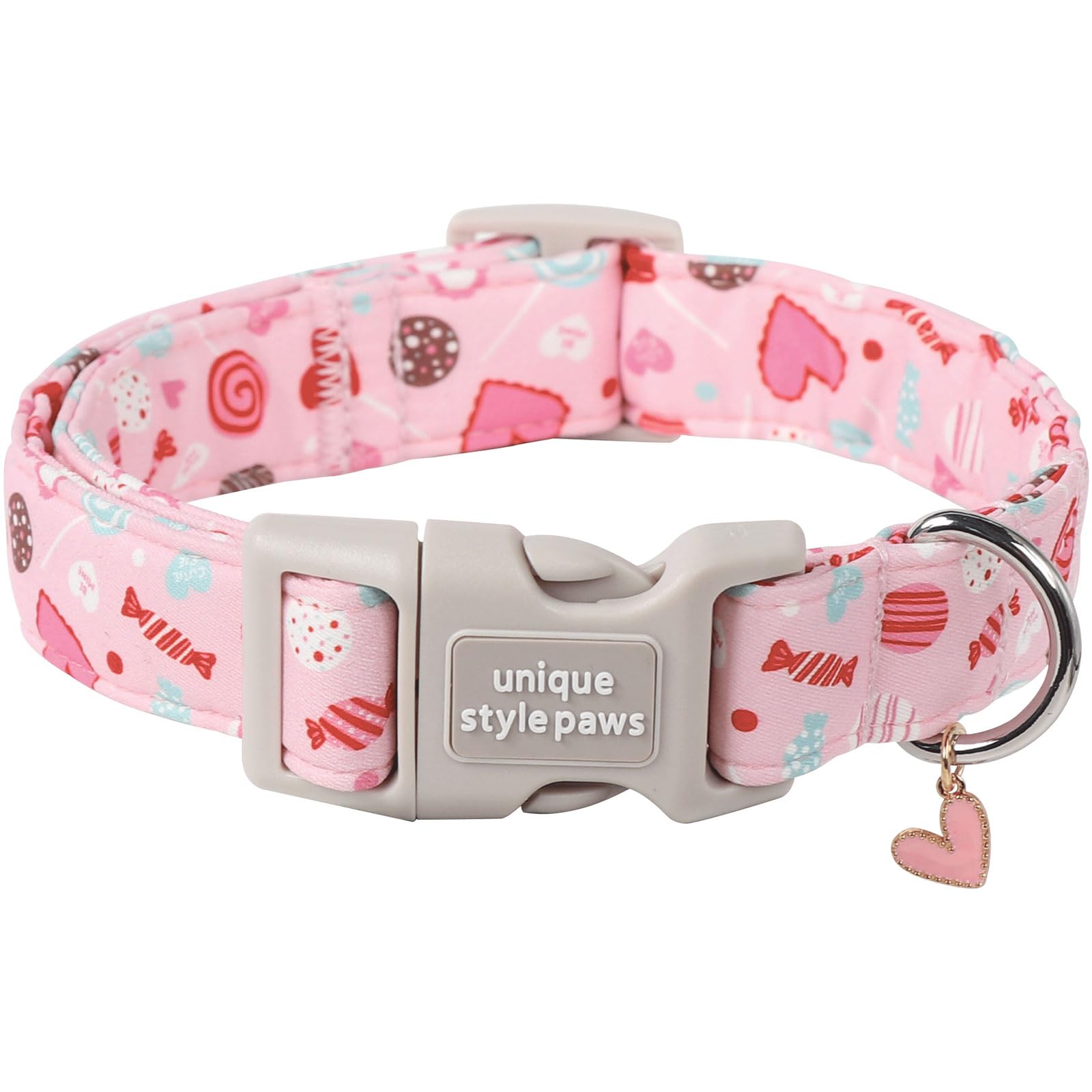 Unique Style Paws Valentine'S Dog Collar Heart Love Collar For Dog, Cotton, Adjustable, Pink, Extra Small, Xs, Plastic Buckle, H