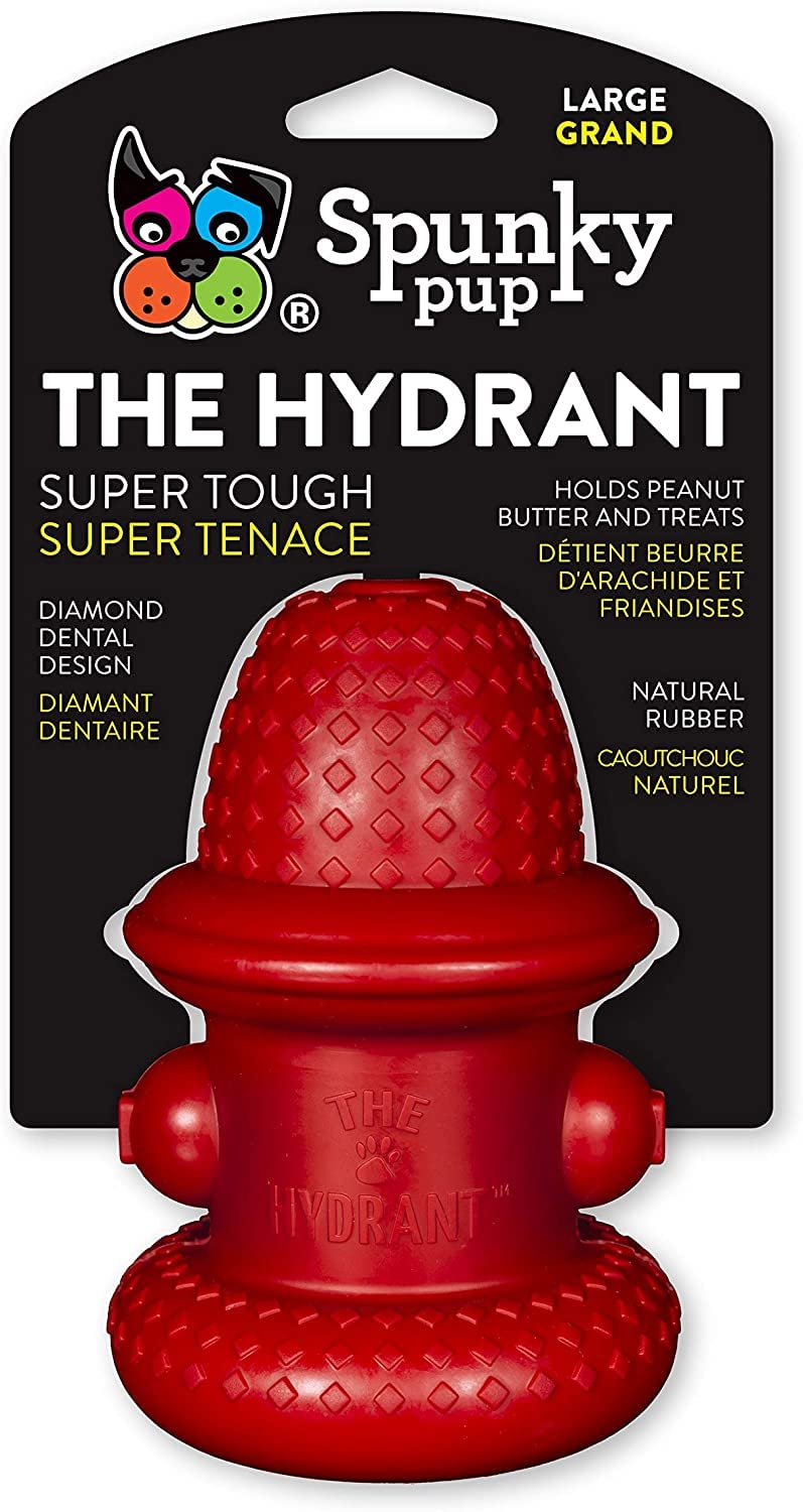 Spunky pup Hydrant Dog Toy Fill with Treats or Kibble | Rugged Double Wall Textured Rubber | Promotes Healthy Teeth and Gums | D
