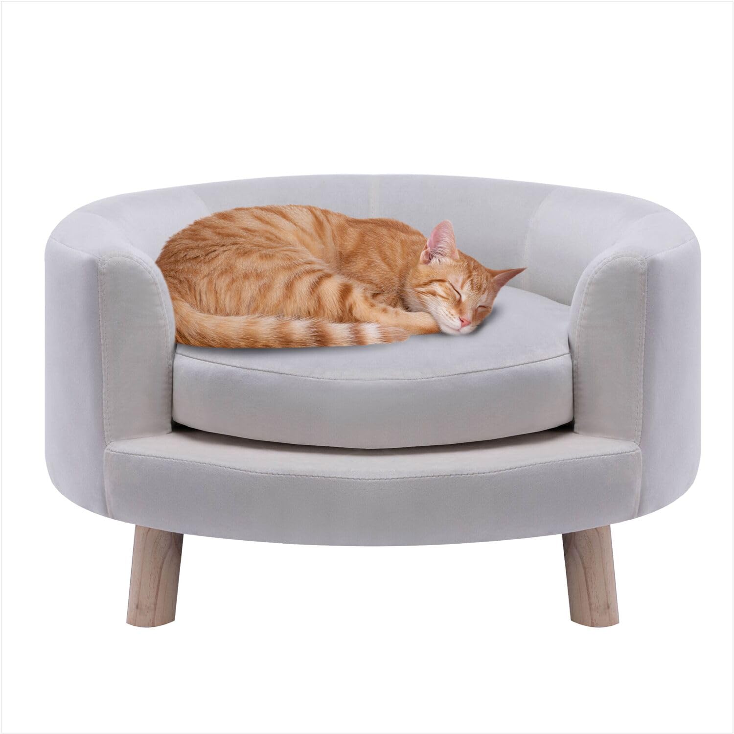 Critter Sitters 28-In. Elegant Circular Dog & Cat Sofa, Modern Elevated Pet Bed in Faux-Velvet White, Comfortable for Small to M