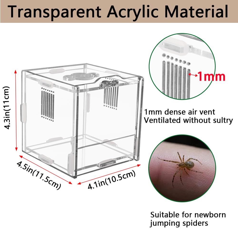 Jhcyuluo Acrylic Jumping Spider Enclosure, Small Reptile Terrarium Habitat For Tarantula Snail Insect Small Reptile (4.5X4.3X4.1