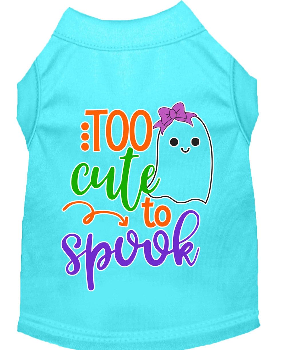 Halloween Pet Dog & Cat Shirt Screen Printed, "Too Cute To Spook - Girly Ghost" Aqua 3XL (25-35 lbs.)