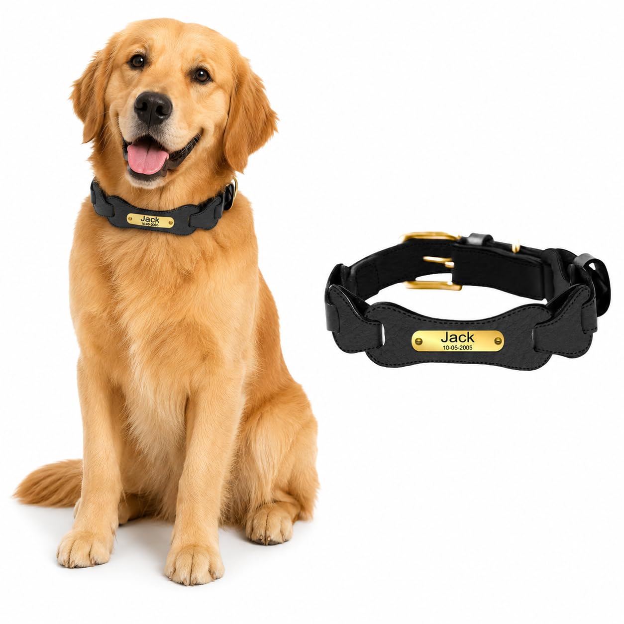 AdilS Soft Leather Personalized Dog Collar For Large Medium Small Dogs Neck Collar With Personalized Dog Name In Neck Size 12 In