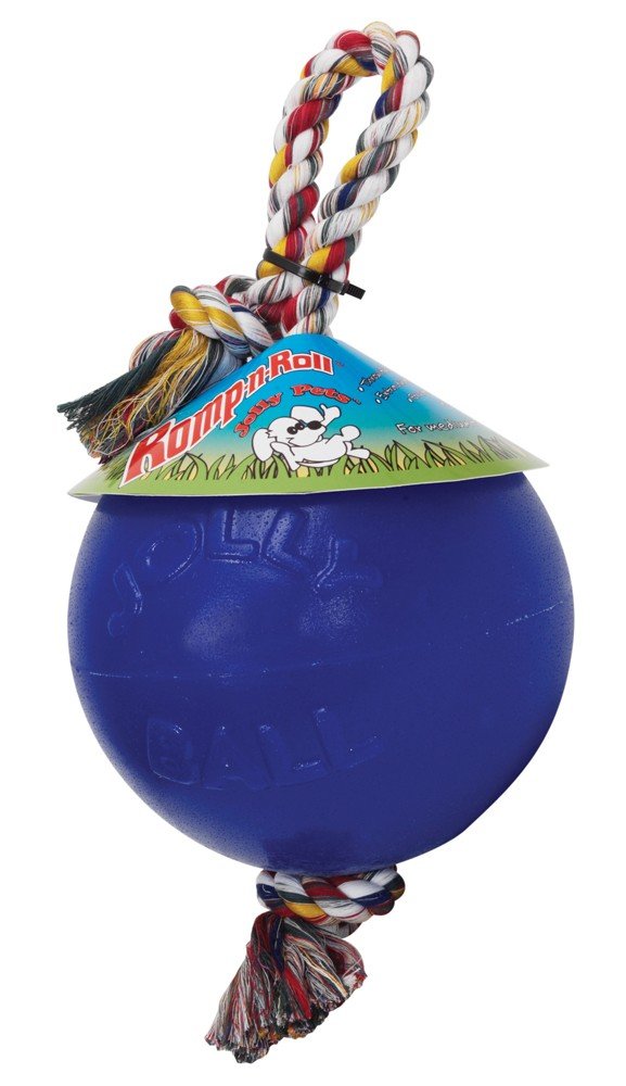 Jolly Pets Romp-N-Roll Rope And Ball Dog Toy, 4.5 Inches/Small, Blue (645 Bl), For Small Breeds