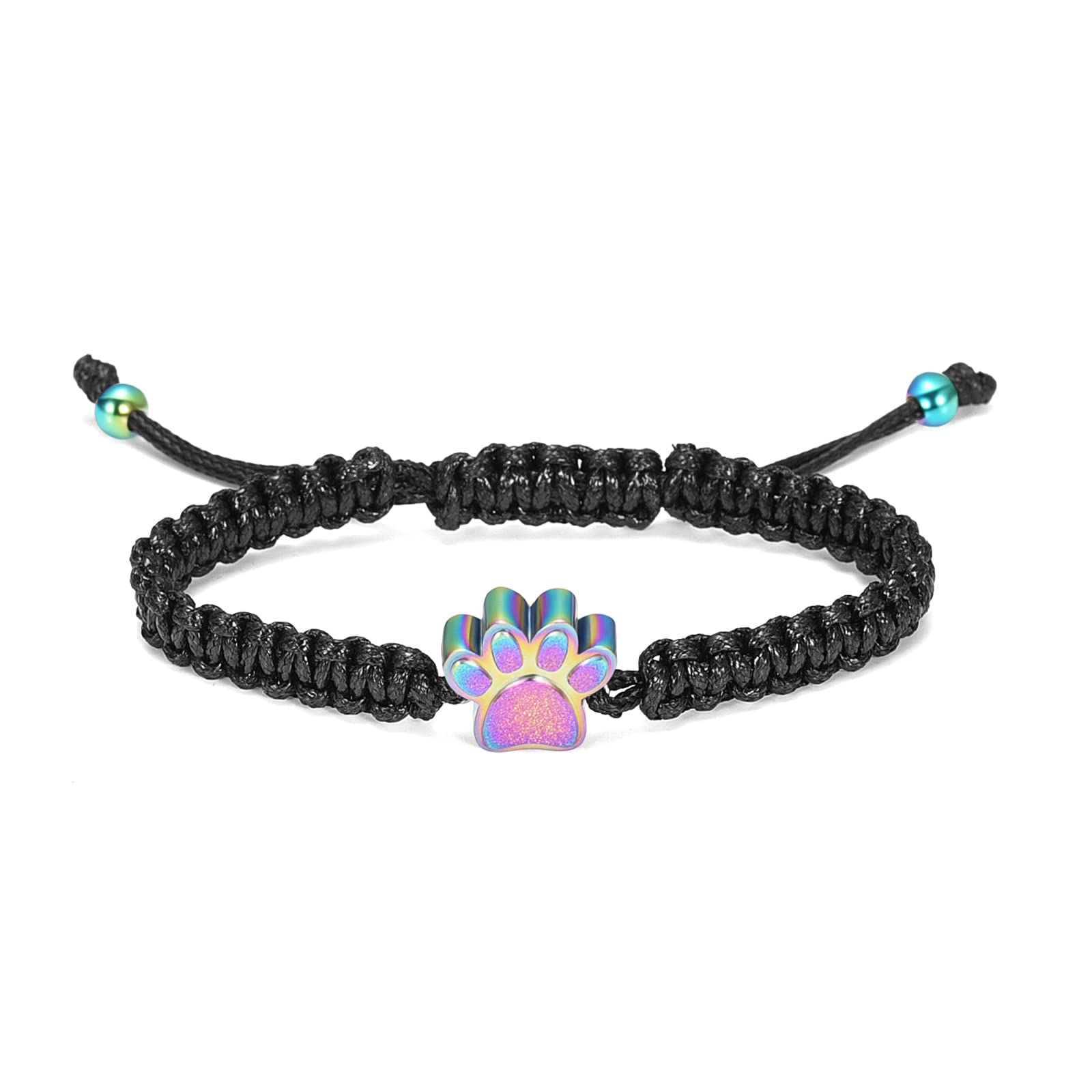 constantlife Cremation Bracelet for Pets Ashes - Dog Paw Pendant Bangle Stainless Steel Memorial Urn Jewelry (Black Rope-Colorfu