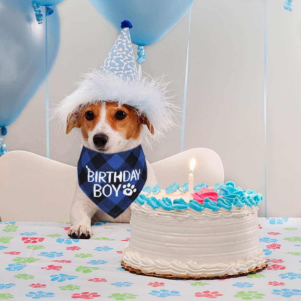 Stmk 2 Pack Dog Birthday Bandana, Dog Birthday Boy Girl Bandana Plaid Triangle Scarf For Dog Puppy Birthday Party Supplies