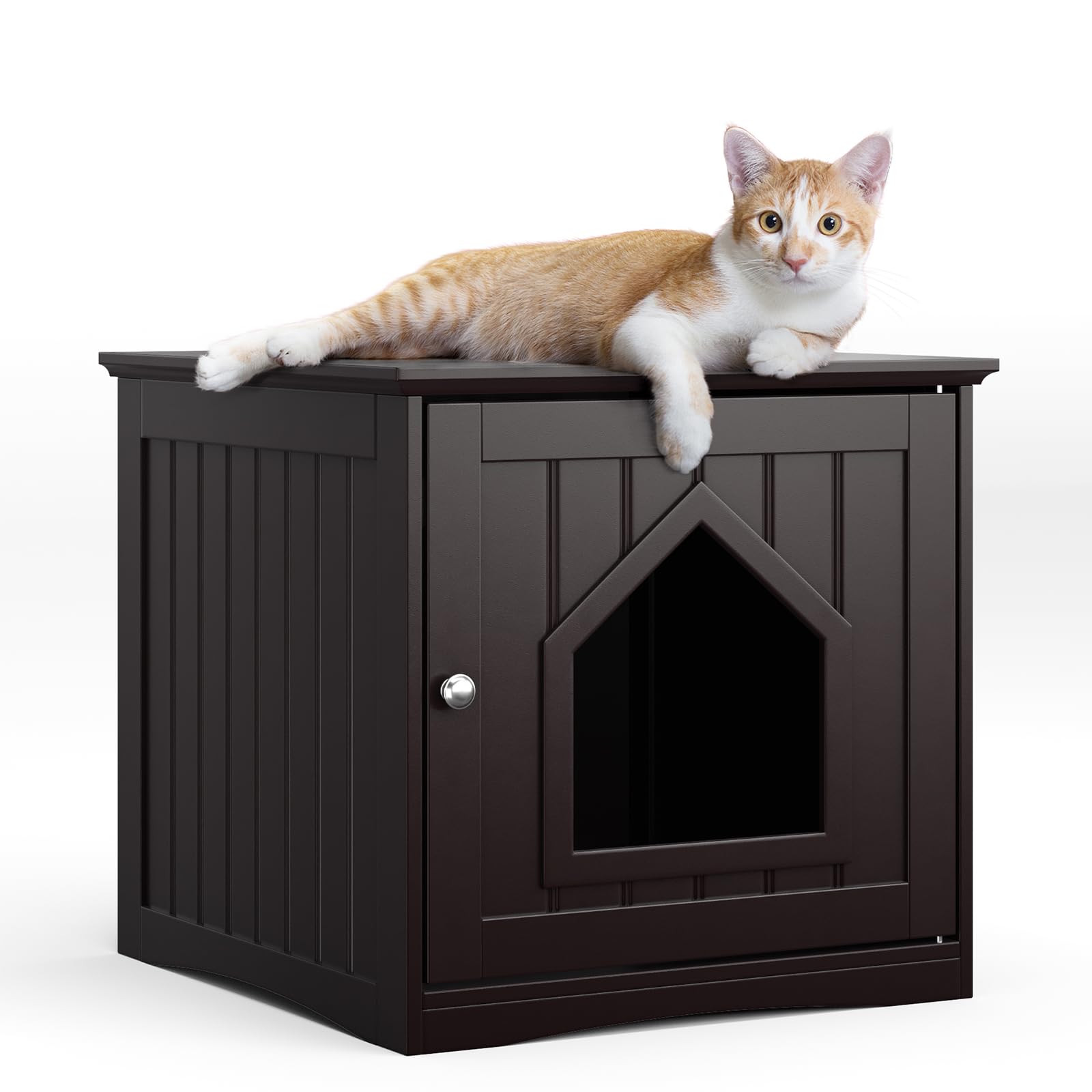 Happaws Cat Litter Box Enclosure Furniture, Modern Hidden Cat Litter Box Enclosure, Sturdy Wooden Night Stand & Cat House Side T