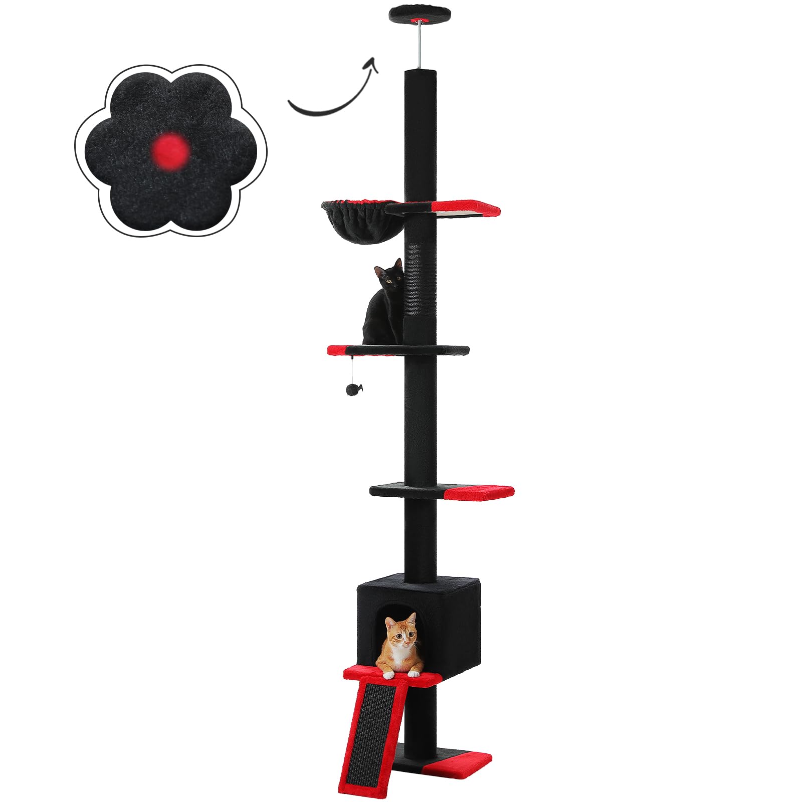 Petepela Floor To Ceiling Cat Tree, Gothic Cat Tower 5 Tiers Tall (83-108 Inches) Adjustable Height, Cats Climbing Tree Featurin