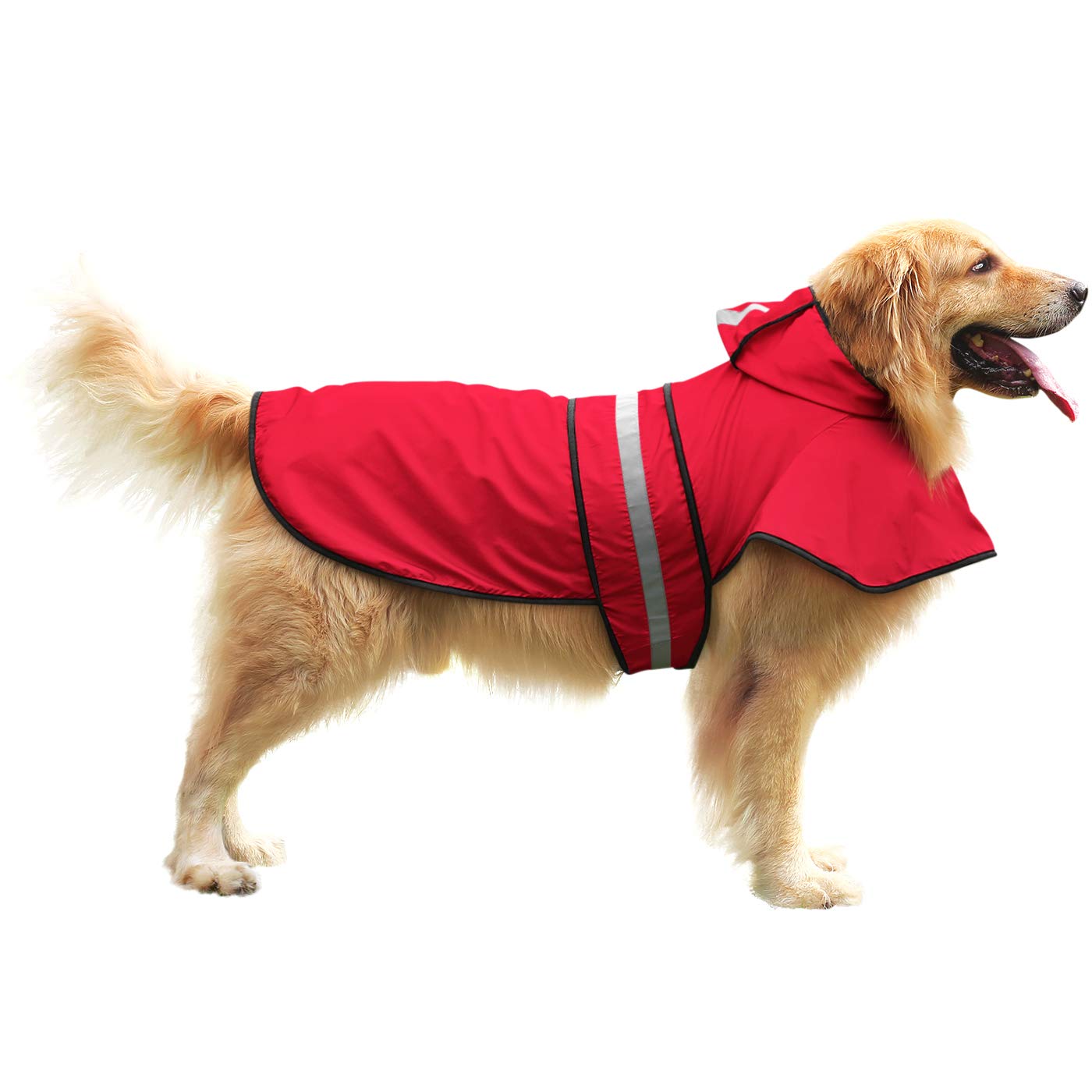 Hde Dog Raincoat Hooded Slicker Poncho For Small To X-Large Dogs And Puppies Red - Xl