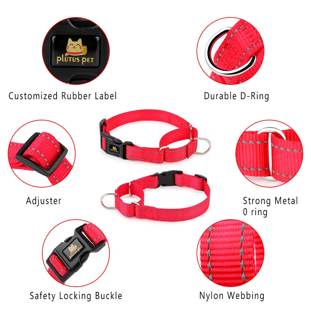 Plutus Pet Reflective Martingale Collar With Quick Snap Buckle,No Pull Dog Choker Collar For Small Medium Large Dogs,S,Red