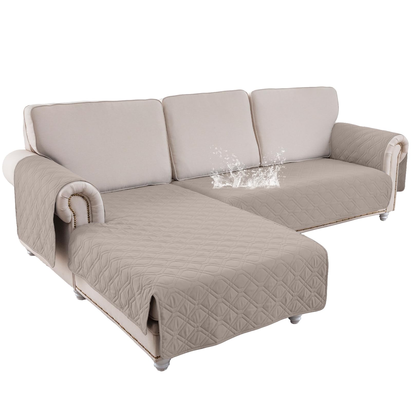 ele ELEOPTION 100% Waterproof 2 Piece Couch Cover Pet Blanket Sectional L Shape Sofa Cushion Cat Dog Bed Cover (Chaise Lounge + 