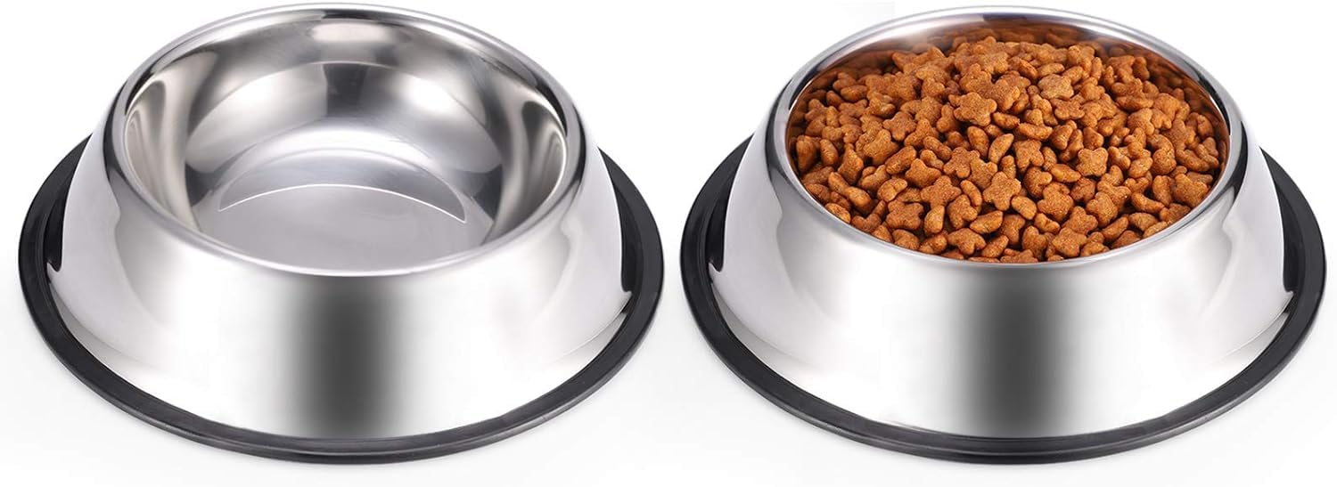 Stainless Steel Dog Bowl, Rust Proof Drop Resistant Dog Feeder Bowl, Dog Food Bowl Water Drinking Basin With NonSlip Rubber Bot