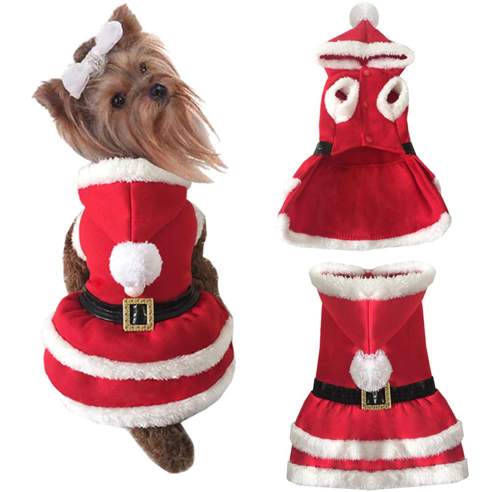 Nacoco Dog Christmas Dresses Cat Xmax Suits Small Pet Haliday Outfits Winter Warm Clothes (Red,Xs)