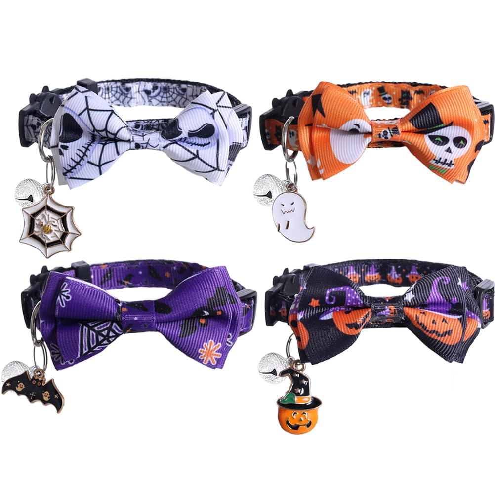Halloween Cat Collar Breakaway With Cute Bow Tie And Bell For Kitty Adjustable Safety