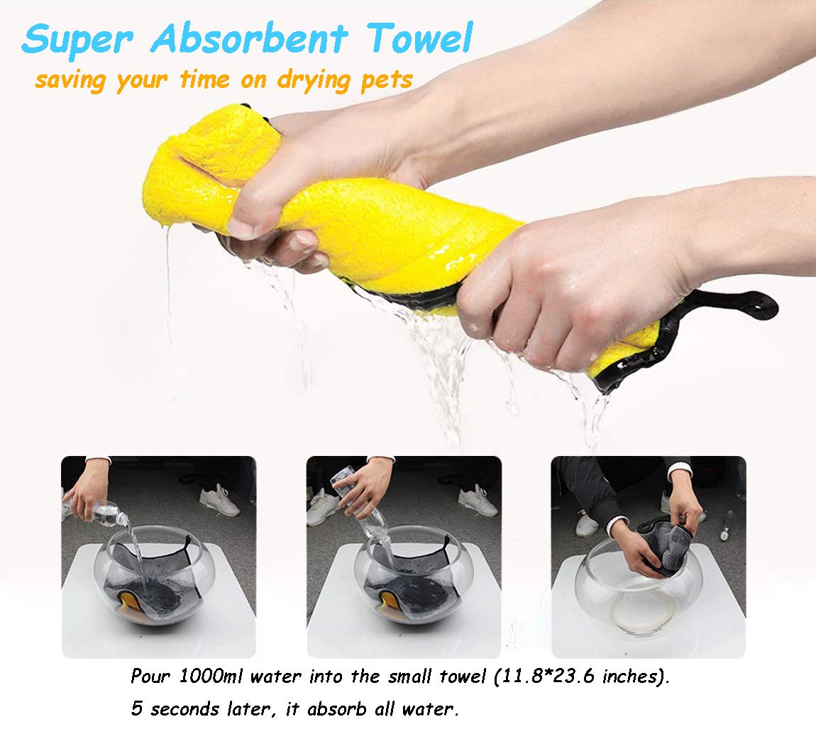 Kwispel Dog Bath Towel - Super Absorbent Microfiber Dog Towel For Small Dogs And Cats, Yellow & Grey 11.8' X 23.6'