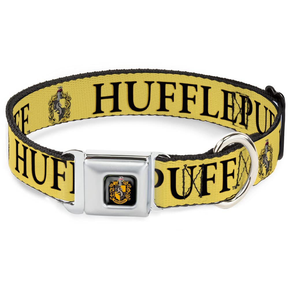Dog Collar Seatbelt Buckle Harry Potter Hufflepuff Crest Yellow Black 13 To 17 Inches 1.5 Inch Wide