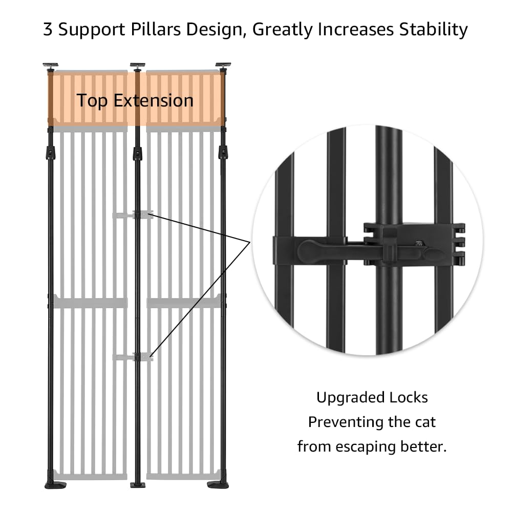 unipaws 86 High Extra Tall Cat Gate, Upgrade 3 Support Pillars-Stable Increase, Auto Closing and No Drilling Cat Dog Proof Safet