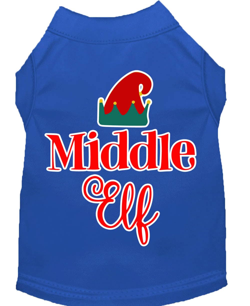 Christmas Pet Dog & Cat Shirt Screen Printed, "Middle Elf" Blue SM (3-6 lbs.)