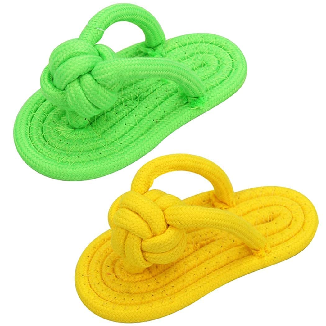 Dog Trust Dog Toys Pet Chew Toys Slipper Shaped Shoes Natural Cotton Rope Teething Playing Fun Toy For Cat Dog Puppy (Combo Of 2