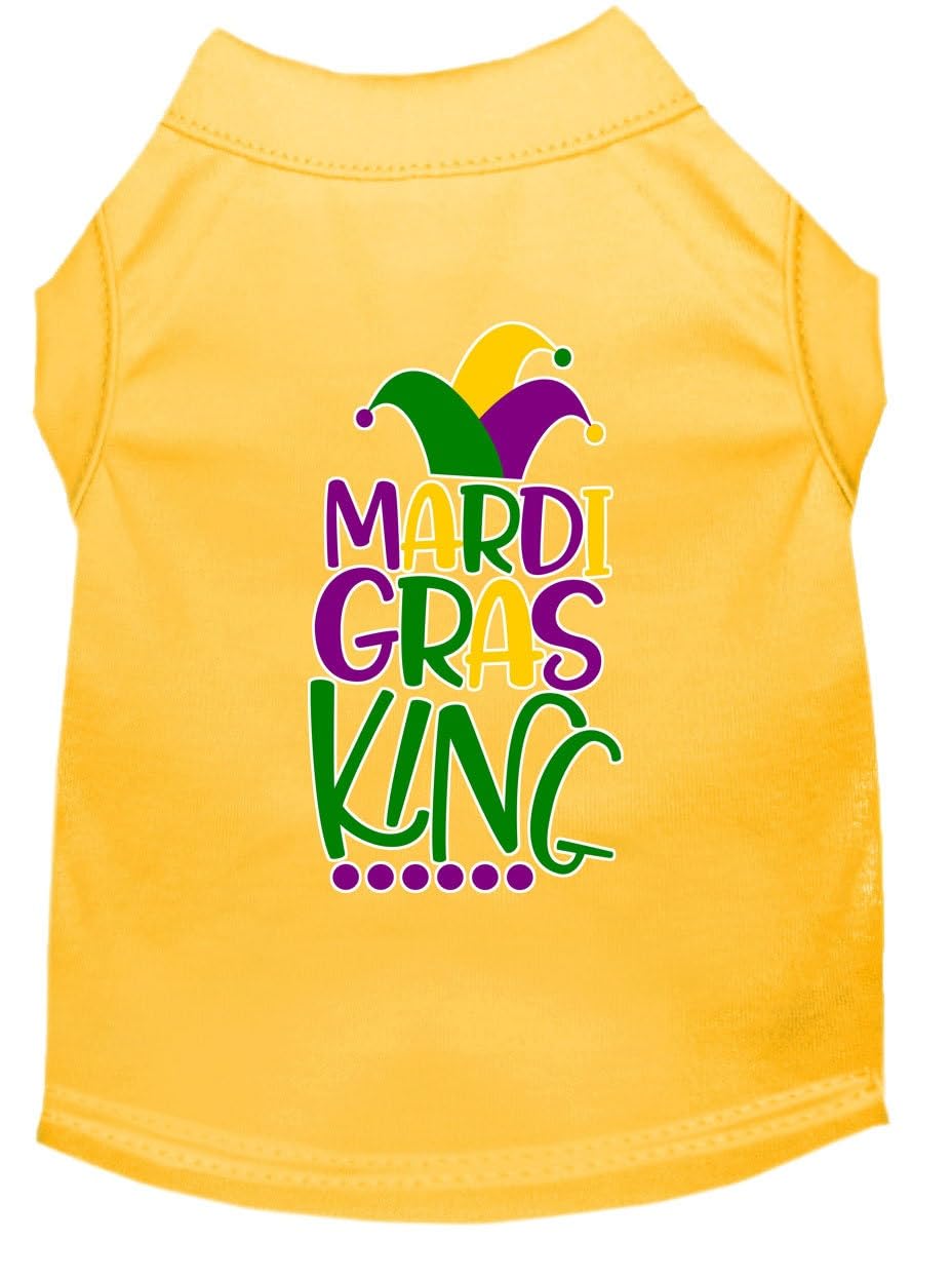 Pet Dog & Cat Shirt Screen Printed, "Mardi Gras King" Yellow LG (10-14 lbs.)