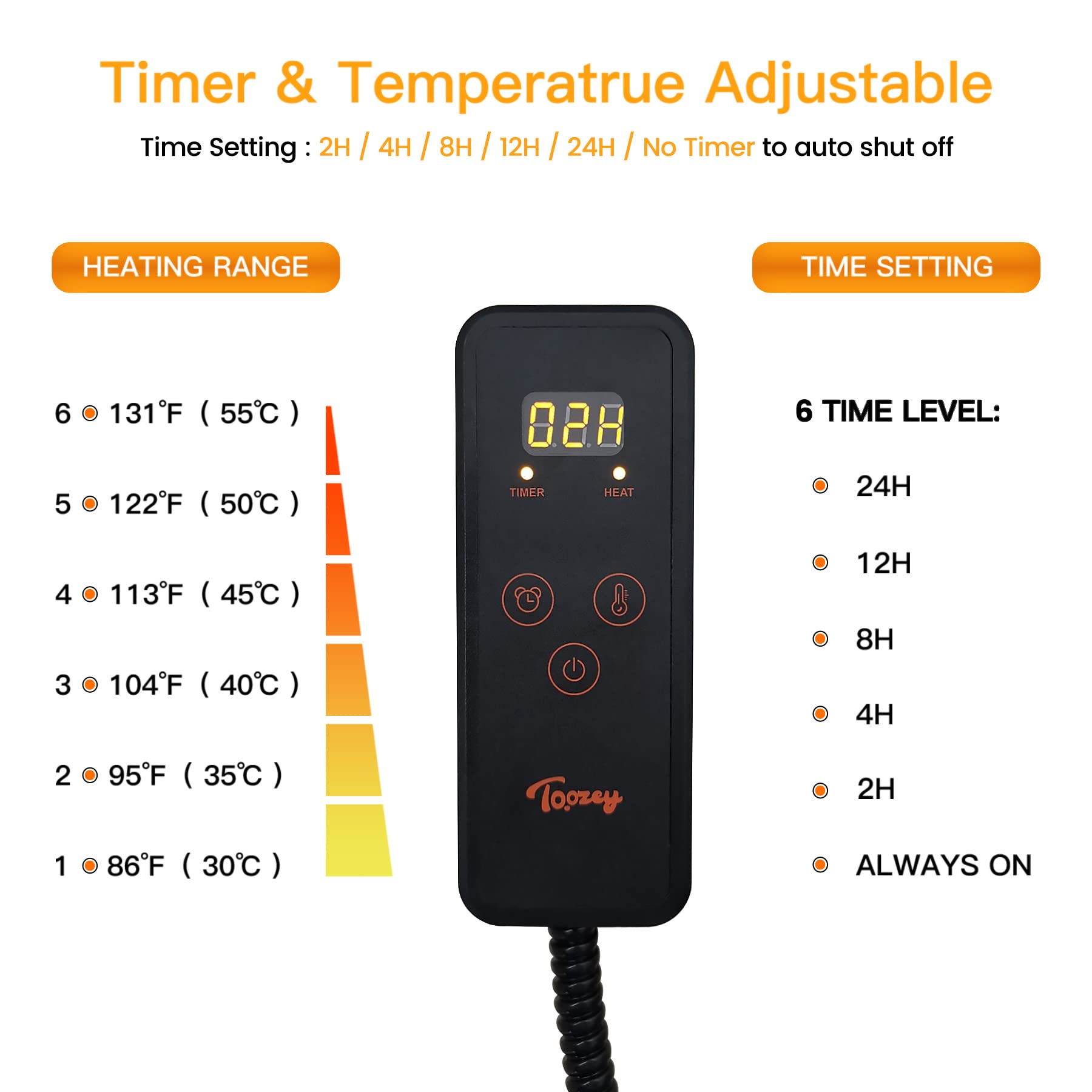 Toozey Pet Heating Pad, 6 Adjustable Temperature Dog Cat Heating Pad With Timer, Indoor Pet Heating Pads For Dogs With Chew Resistant Cord