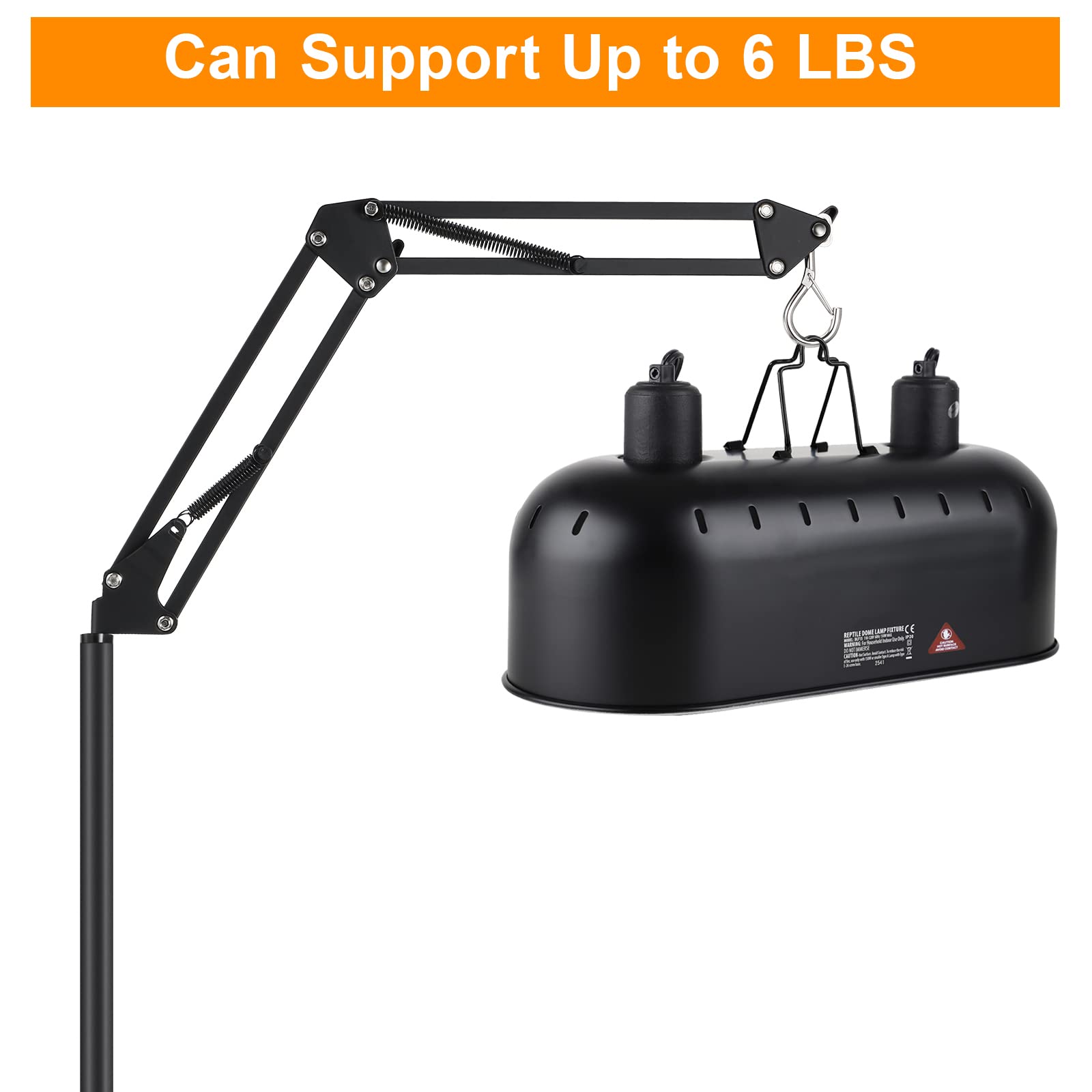 DXOVEEN Reptile Lamp Stand - Adjustable 15.7-74.3" Metal Light Holder for Bearded Dragons, Turtles, Snakes - Black