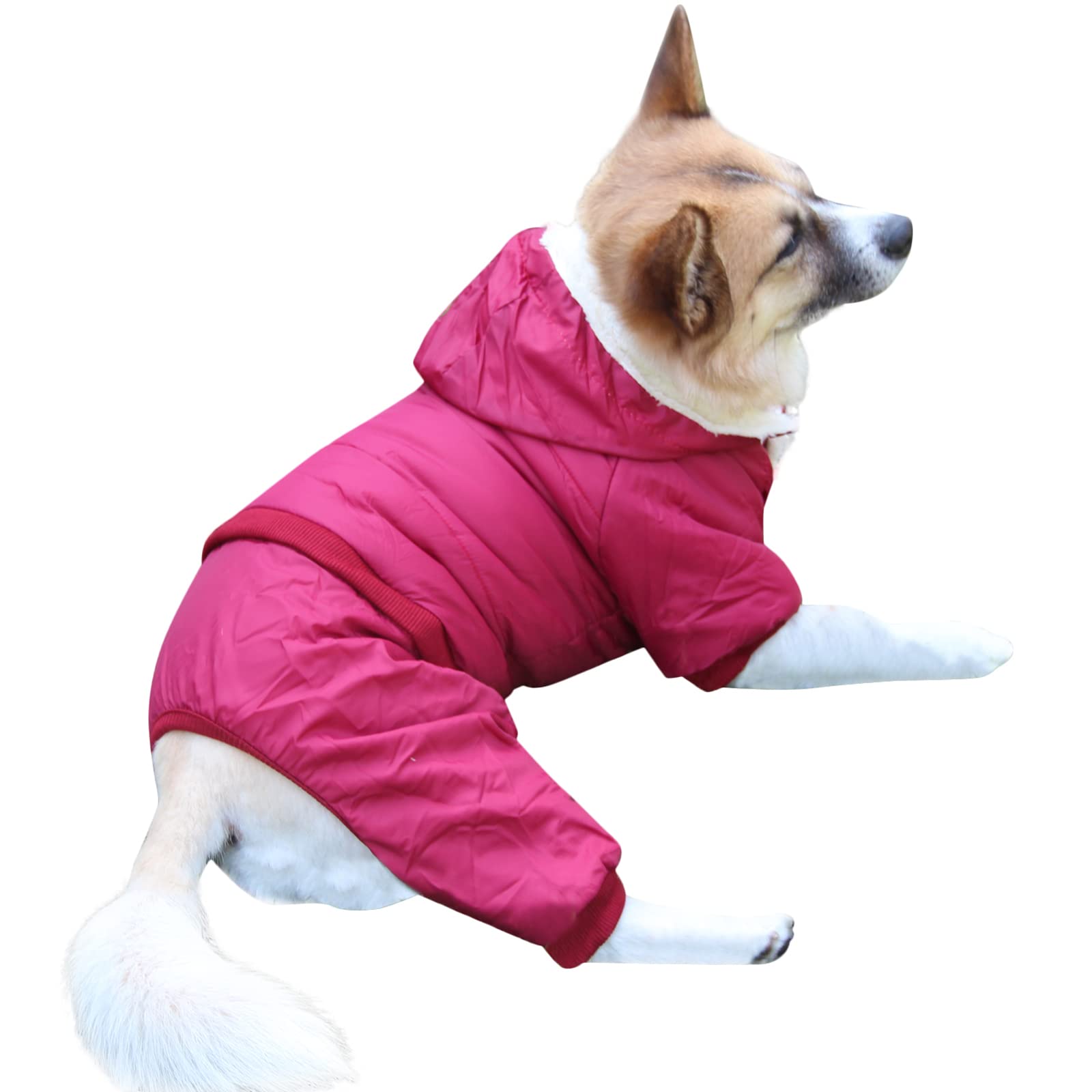 Joydaog Fleece Lined Dog Coat With Detachable Hood And Detachable Hind Legs,Warm Puppy Jacket In Winter(Red L)
