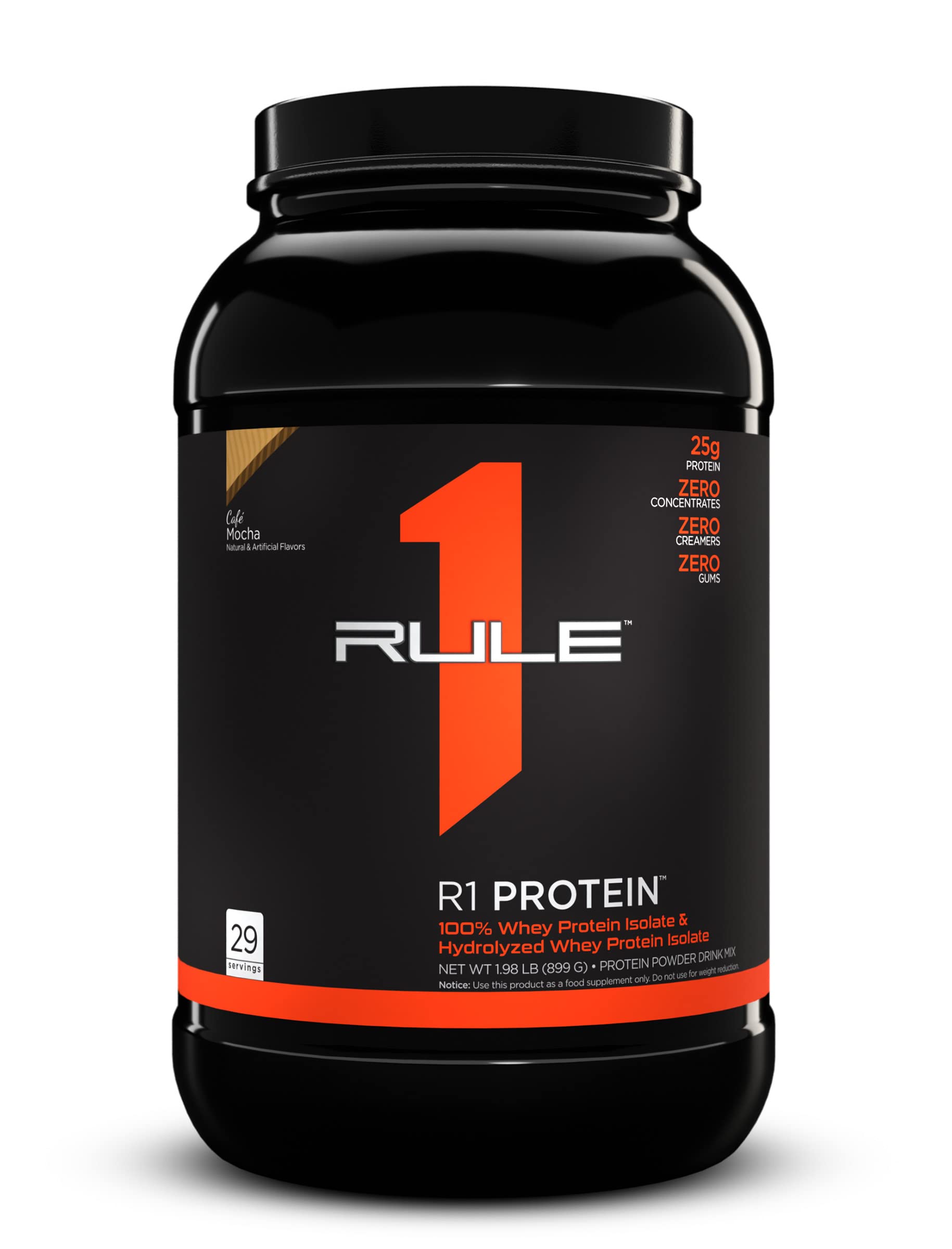 Rule One Proteins, R1 Protein - cafe Mocha, 25g Fast-Acting, Super-Pure 100 Isolate and Hydrolysate Protein Powder with 6g BcAAs